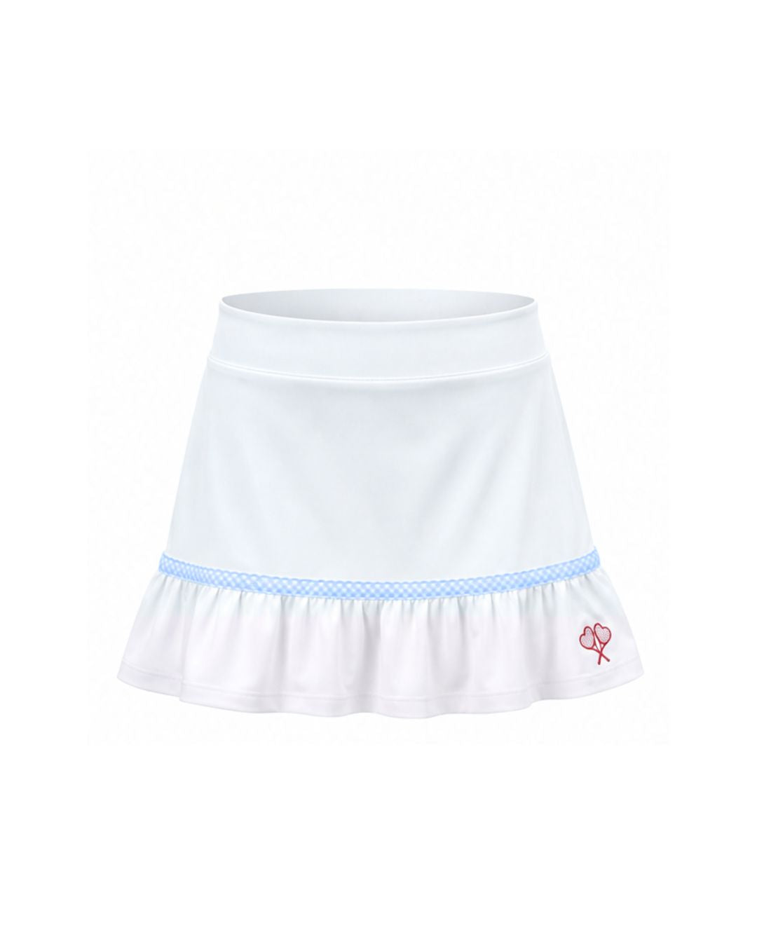 White skirt with blue trim on a white background