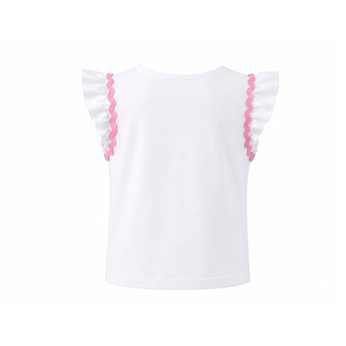 White top with pink trim on a white background