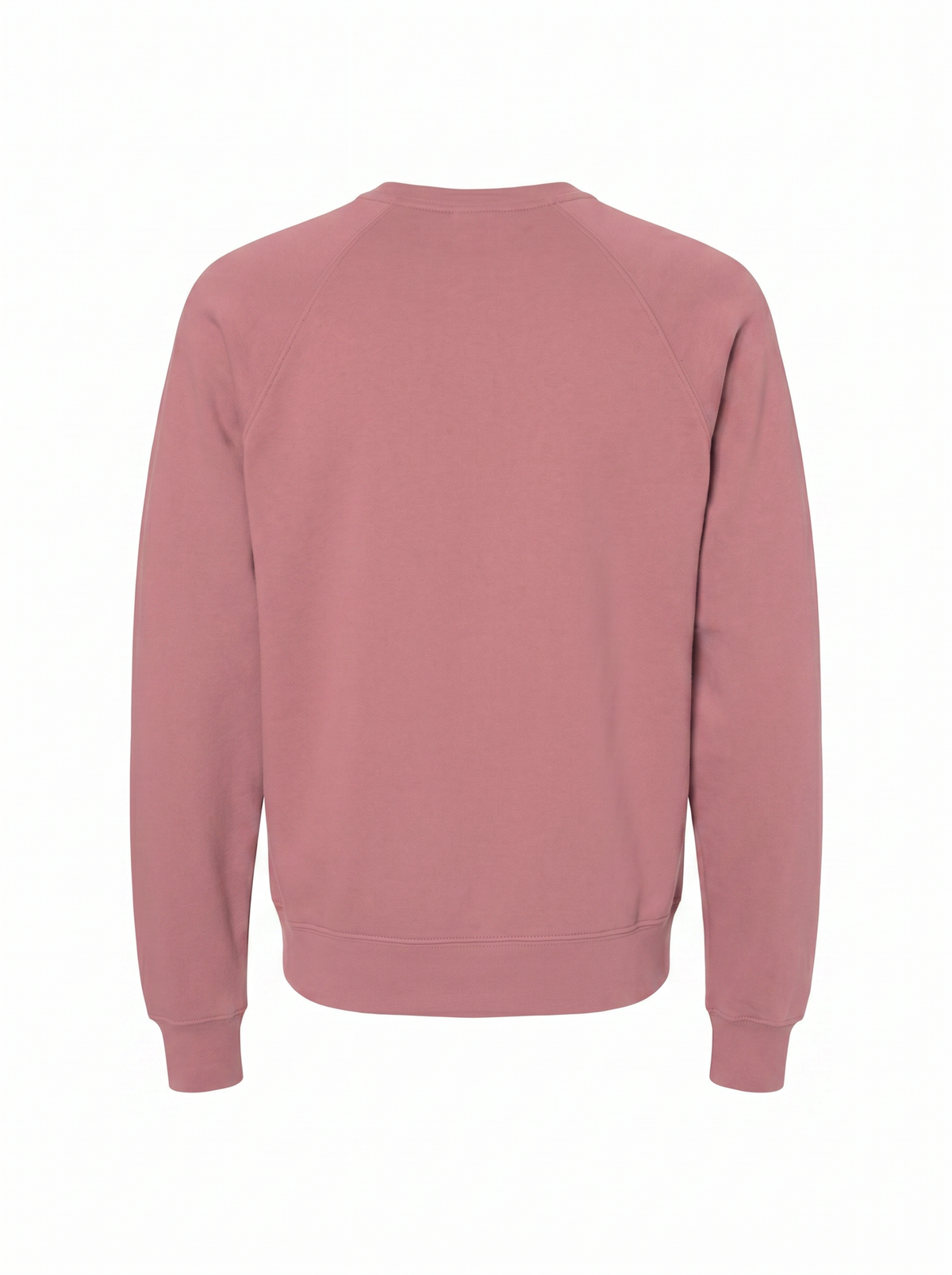 A dusty rose crewneck sweatshirt shown from the back, photographed against a solid white background.