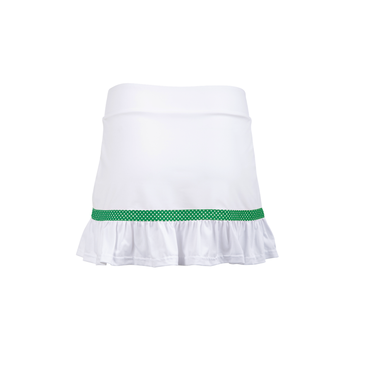 White skirt with green trim on a white background