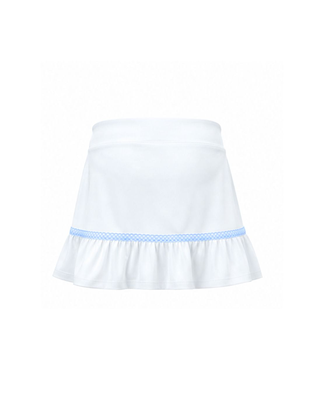 White skirt with a light blue trim on a white background