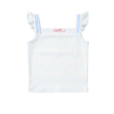 White tank top with blue straps on a white background