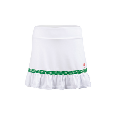 White skirt with green trim on a white background