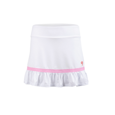 White skirt with pink waistband on a white background