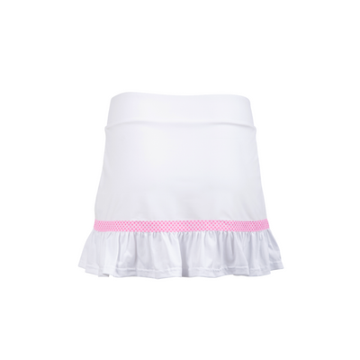 White skirt with pink trim on a white background