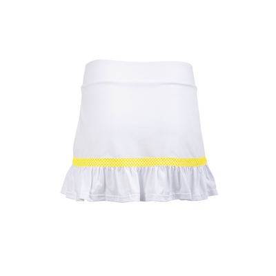 White skirt with a yellow waistband on a white background