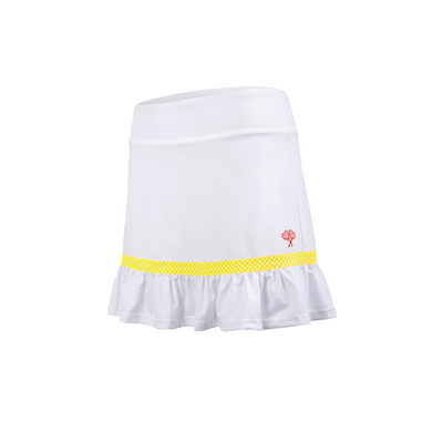 White skirt with yellow hem on a white background