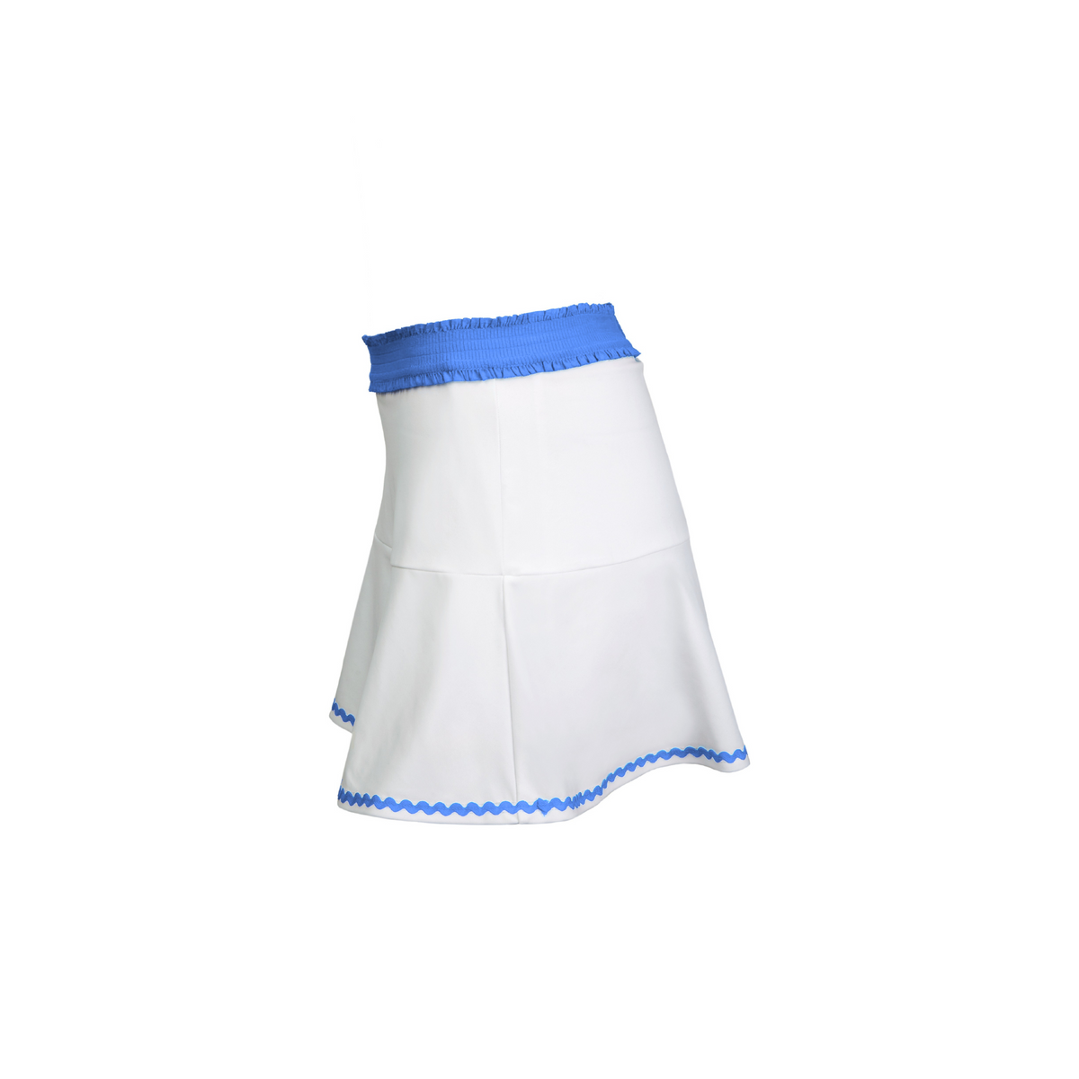 White skirt with blue trim on a white background