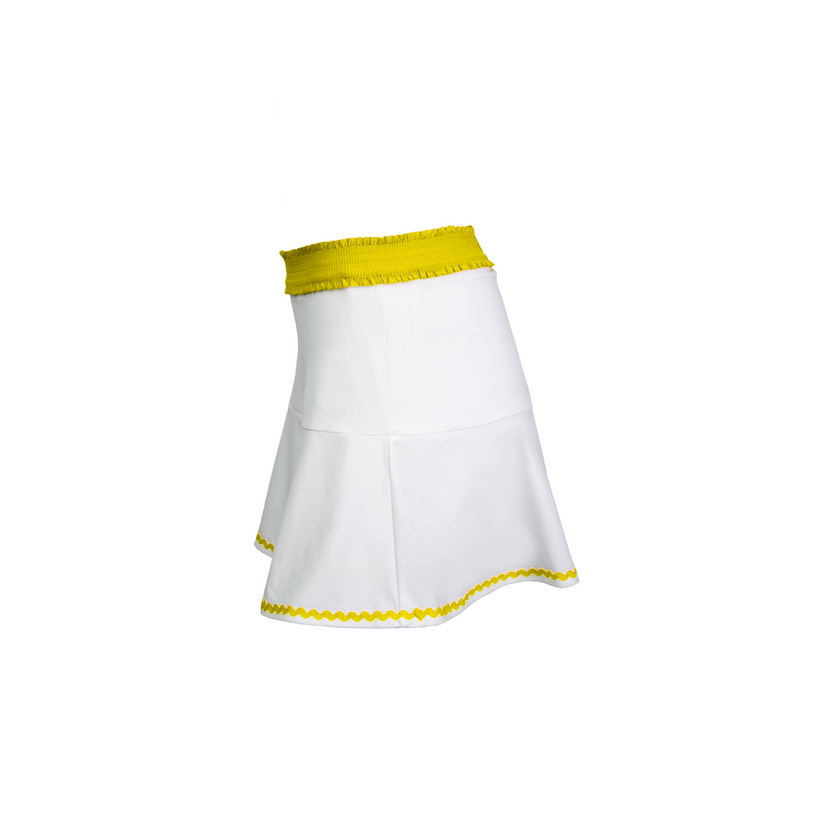 White skirt with yellow trim on a white background